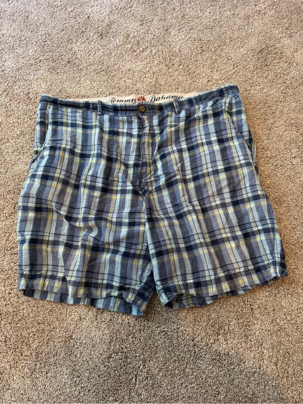 Tommy Bahama Blue and Yellow Plaid Cotton Shorts